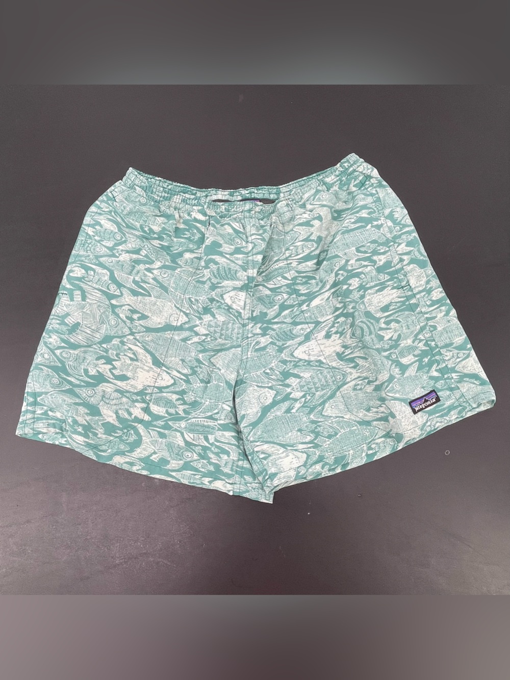 Patagonia Baggies Swim Shorts 5" Men's Medium Blue Fish Print Lined Pockets